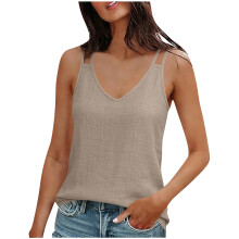 Women Camisole Spaghetti Straps Sleeveless Shirts-Beige M