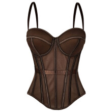 Womens Retro Lace Camisole Embroidery Tight Vest-dark brown 38