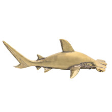 Antiek Messing Hamerkop Haai Sculptuur Aquatisch Thema Decors