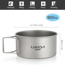 Durable Titanium Bowl 900ml Folding Handles for Backpacking & Hiking Trips