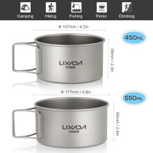 Outdoor Titanium Dinner Bowl 500ml with Folding Handles for Camping and Hiking