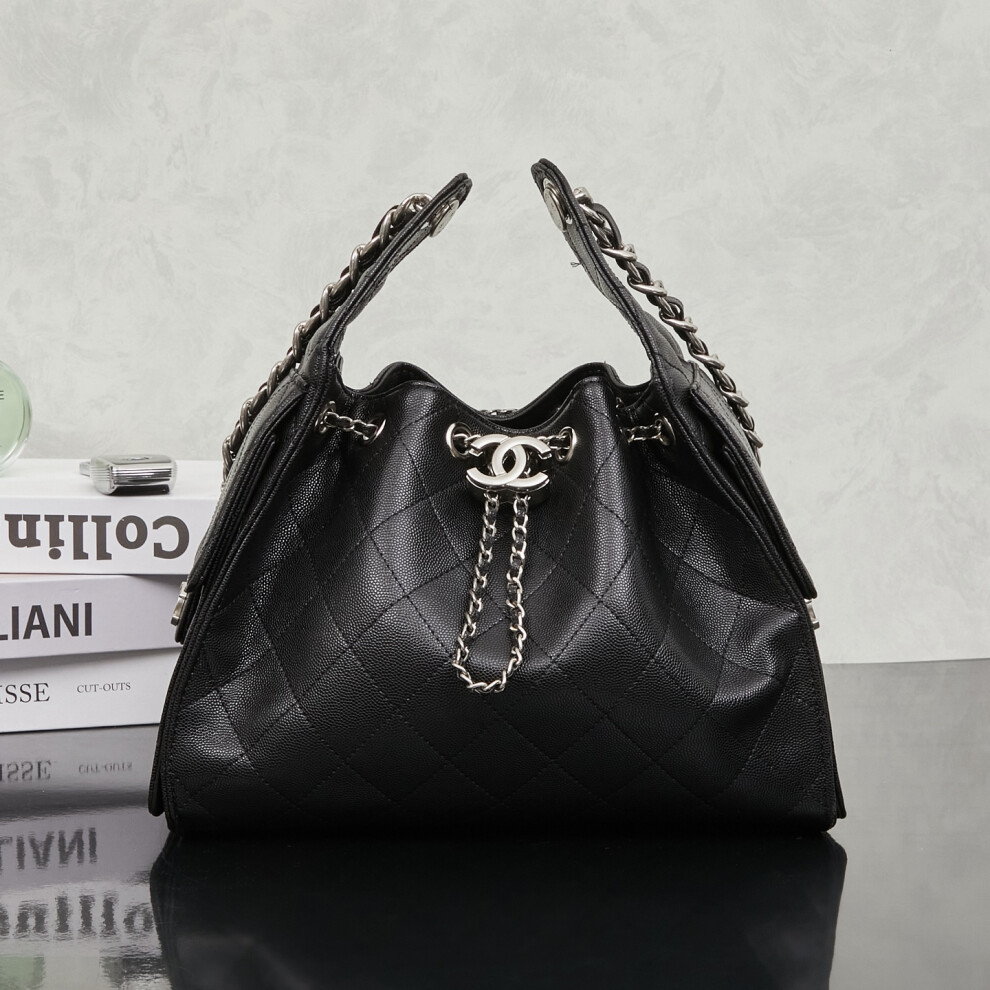 Xhrain Chanel 25 Bag | Caviar Leather Hobo Shoulder Crossbody 9668 Black