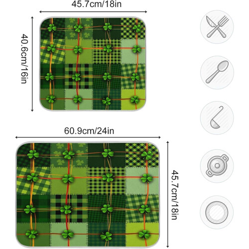 Tapete absorvente para secar louça com estampa xadrez de búfalo e trevo, 40x45 cm (16x18 polegadas). 2