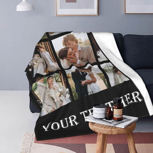 Personalized Flannel Throw Blanket with Photo and Text Black 2