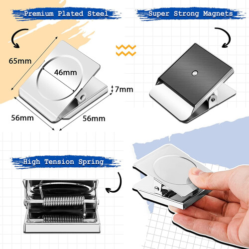 SHBOTO Extra Large Magnetic Clips (2,2"), Βαρέως Τύπου Μαγνητικά Κλιπ για Λευκό Πίνακα & Ψυγείο – 1