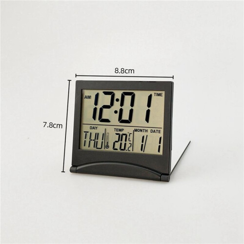 2X Electronic Folding LCD Digital Alarm Clock Desktop Temperature Hygrometer Clock Black 2