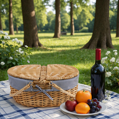 Handwoven Natural Willow Basket Suitable for-Striped lining 1
