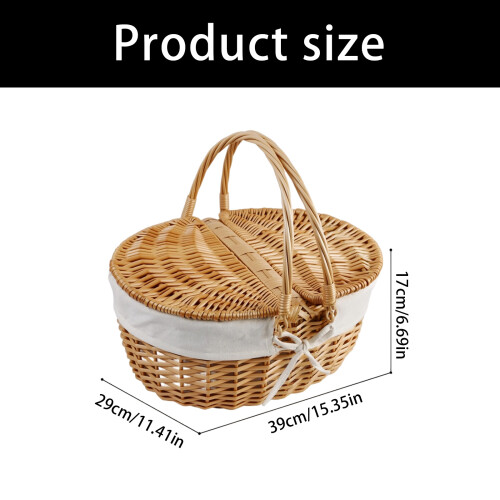 Handwoven Natural Willow Basket Suitable for-Striped lining 2
