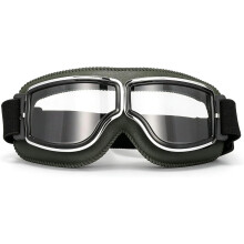 (Green) OTG Vintage Motorcycle Goggles, Fits over Glasses, Retro Style, Classic Design