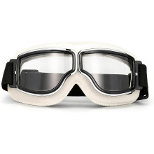 (White) OTG Vintage Motorcycle Goggles, Fits over Glasses, Retro Style, Classic Design