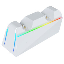 Dual-Slot Charging Stand for PS5 Wireless Controllers for PS5 Contact Charging Base with RGB Lighting White