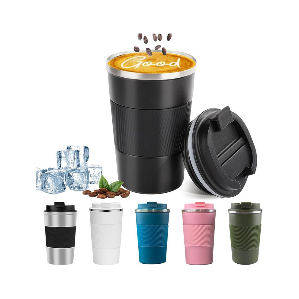 Tauoh Mug Spill Proof Leak Proof Stainless Steel Coffee Tumbler Reusable Coffee Cups (Black, 12 Oz)