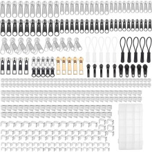 Zipper Repair Kit (380 Pieces), 3 5 8 Zipper Slider Replacement for Clothing, Jackets, Boots, Purses, Backpacks