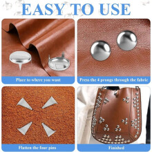 250Pcs 16mm Round Dome Studs for Clothing, Nailhead Studs and Spikes Leather Rivets, Prong Studs Kit for Punk Rock DIY