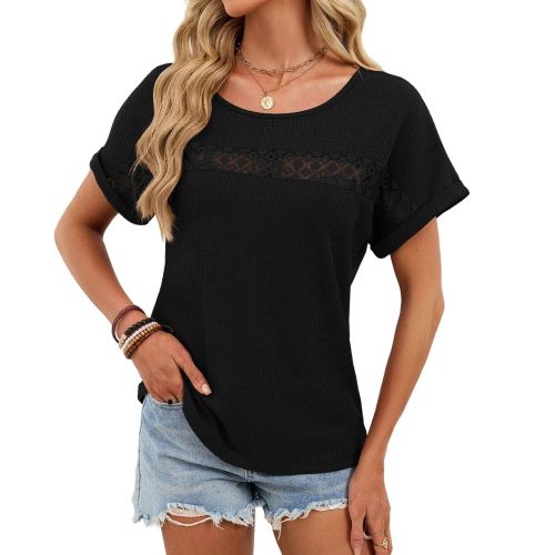 Damen Color Garden Lace Patchwork Lose-Schwarz XXL