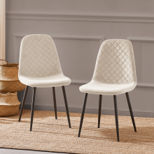(BEIGE-Velvet-Black Leg, 2pcs) Dining Chairs Set w/Padded Seat Metal Leg Kitchen