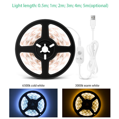 USB Dimmable LED Strip Light 1m 60 LEDs PIR Motion Sensor Warm White Cold White 1