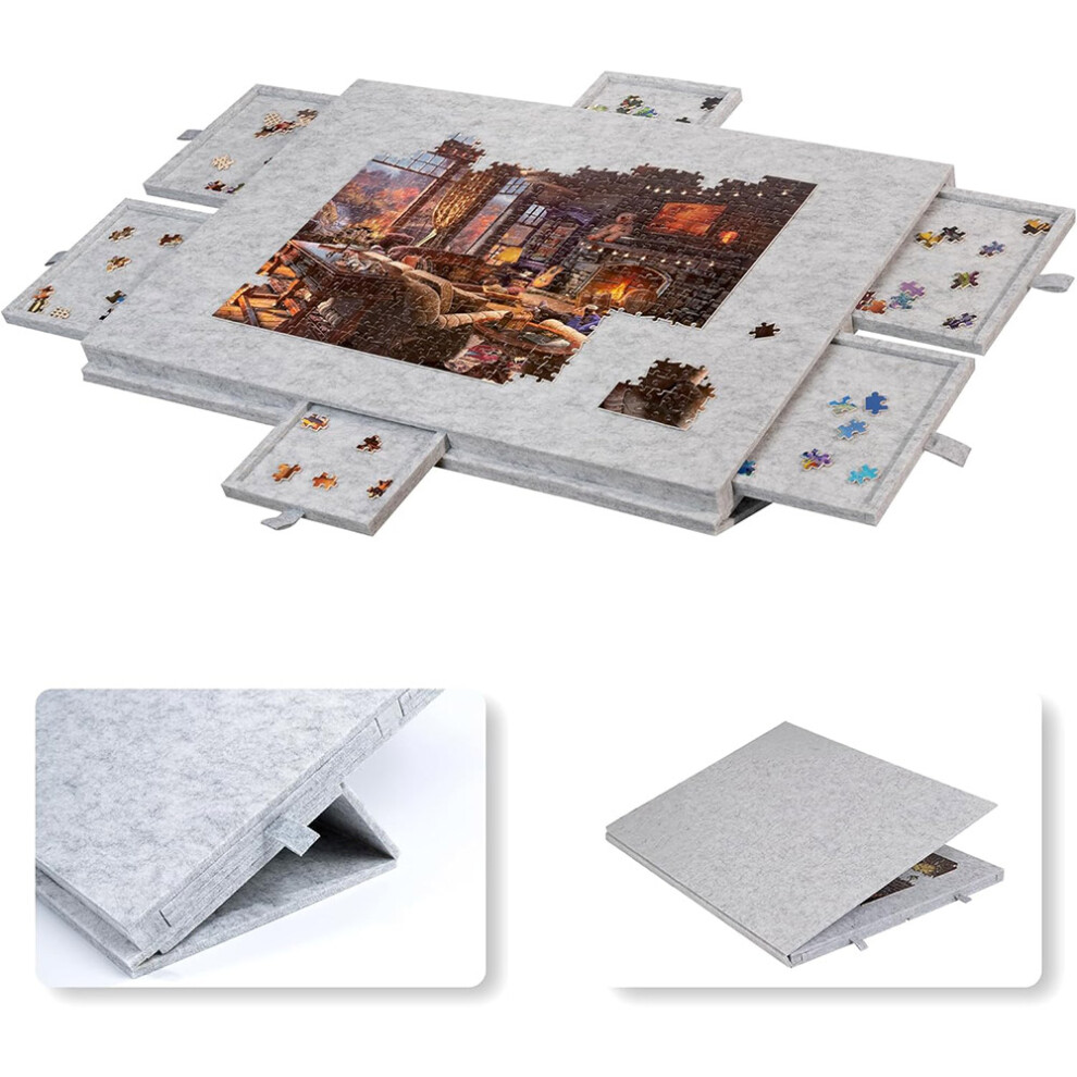 Felt Jigsaw Puzzle Board Portable Puzzle Storage Table w/ 6 Slid Drawer 1000pcs