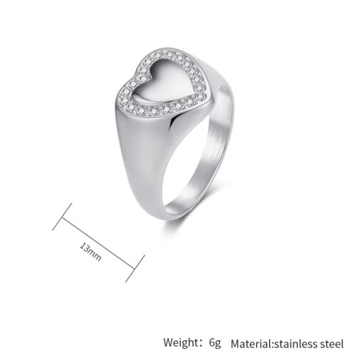 Stainless Steel Zirconia Heart Ring Silver Size 5 1