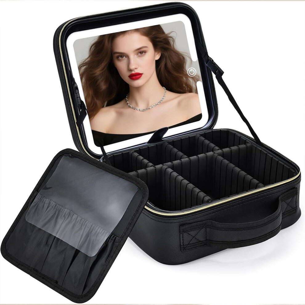 Makeup Bag With Light Up LED Mirror Travel Cosmetic Train Storage Case