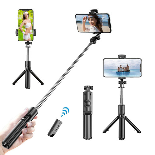 S03 Extendable Selfie Stick Tripod with Wireless Remote, 7.28-26.8in, Black 2