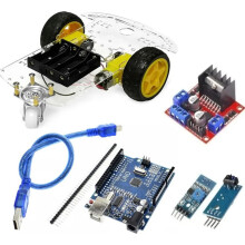 Car 2-Wielkit  R3 Enhanced Edition met Bedrading + L298N + 2 TCRT5000-Modules