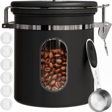 Coffee Canister with Window, Airtight 16oz Stainless Steel Storage Container with Date Tracker and Scoop