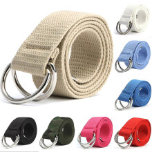 (Rose Red) Womens Mens Canvas Jeans Belts Webbing Double D Ring Buckles Waistband G