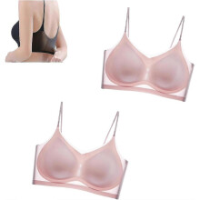 (L, Pink) 2pcs Ultra Thin Summer Comfort Ice Silk Bra In Plus Size, Women's Seamless Comfort Bra Ice Silk Bra Breathable Women's Bras - Ri