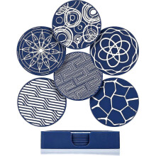 8 Pieces Drink Coasters , Blue Round Silicone Rubber Cup Pad - Blue - DD