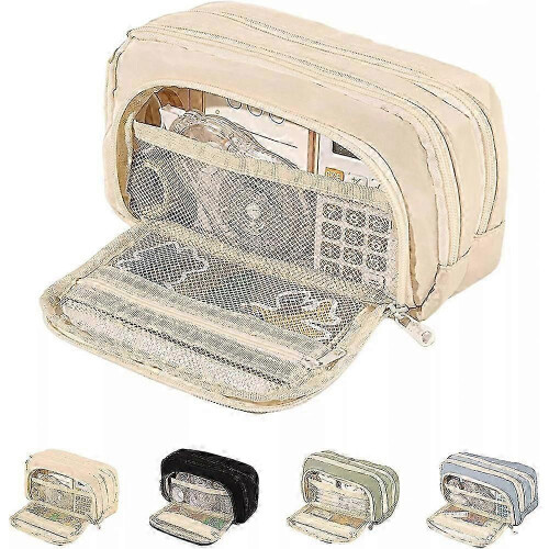 (yellow) Big Capacity Pencil Case, 3 Compartments Simple Storage Aesthetic Pencil Case