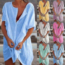 (5XL, Yellow) Womens Summer Swimwear Beachwear Bikini Beach Cover Up Shirt Dress Tunic Tops Duanguan