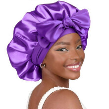 (42cm, Dark Purple) Silk Bonnet for Sleeping Women Adjustable Double Layer Satin Bonnet Reduce Friction Prevent Frizz Natural Curly Hair