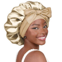 (42cm, Khaki) Silk Bonnet for Sleeping Women Adjustable Double Layer Satin Bonnet Reduce Friction Prevent Frizz Natural Curly Hair