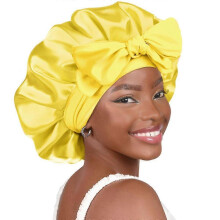 (42cm, Yellow) Silk Bonnet for Sleeping Women Adjustable Double Layer Satin Bonnet Reduce Friction Prevent Frizz Natural Curly Hair