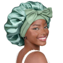 (42cm, Green) Silk Bonnet for Sleeping Women Adjustable Double Layer Satin Bonnet Reduce Friction Prevent Frizz Natural Curly Hair