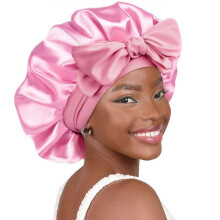 (36cm, Dark Pink) Silk Bonnet for Sleeping Women Adjustable Double Layer Satin Bonnet Reduce Friction Prevent Frizz Natural Curly Hair