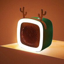 (B green with light) Electric Heater Mini Portable Intelligent Air Heater Reduced Wind Noise Home Heating Warmer Fan Intelligent Constant Temperature
