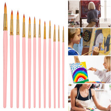 12PC Watercolor Brush Set Pink Nylon Hair Art Supplies Flexible Rod