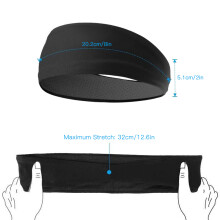 Sport Headband Sweatband Elastic Non-slip Breathable Black Gray 46x8cm