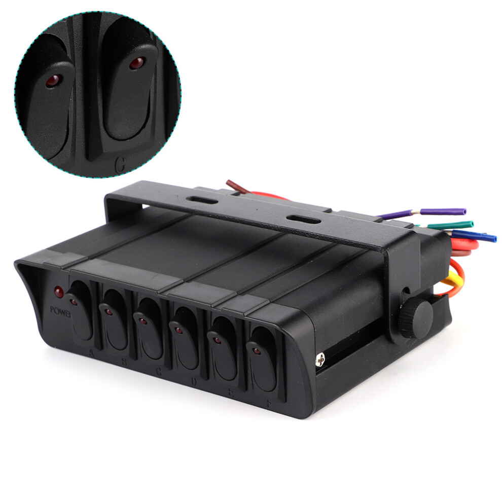 Backlit 6 Gang Rocker Switch Box 12-24V Red 7340572484512
