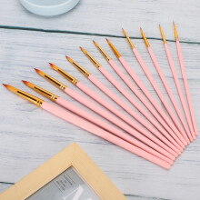 12PC Watercolor Brush Set Pink Nylon Hair Art Supplies Flexible Tools