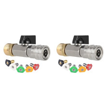 2X Hochdruckreiniger-Kugelhahn-Set, 1/4-Zoll-Schnellanschluss und M22 14 mm für Hochdruckreiniger-Schlauchschalter ein/Aus mit Düse