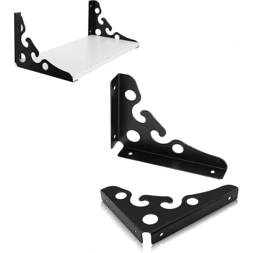 2pcs Heavy Duty Bracket Wall Mount Shelf Bracket for Bookshelf Kitchen (8") Black - Ri