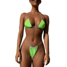(Green)Lace-up Bikini Sexy Solid Color Two-piece Ladies Swimsuit Set - Ri