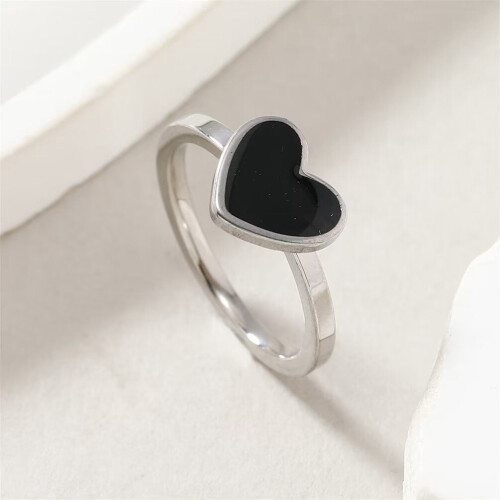Women's Stainless Steel Enamel Heart Ring Silver Size 9 1