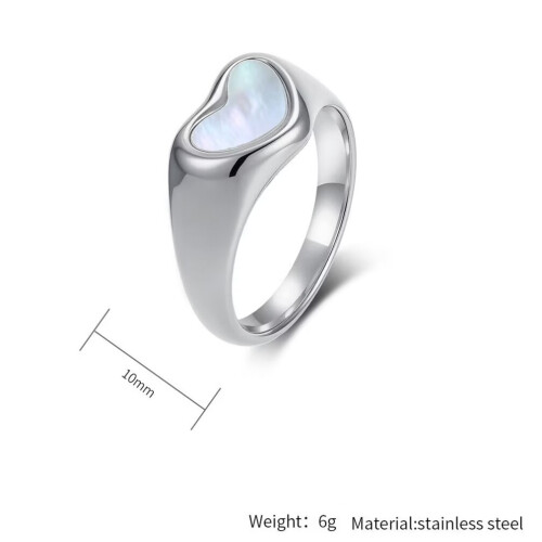 Stainless Steel Heart Shell Ring Silver Size 10 1
