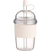 1 Tazza da Caffè Trasparente da 430 Ml con Coperchio e Cannuccia, per Tè al Latte, Succo, In Plastica, per Bar e Casa