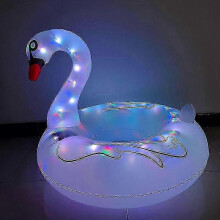 (Swan) Inflatable Flamingo Pool Floats with Lights, Solar Powered Flamingo Swim Tube Rings