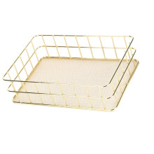 Golden Iron Storage Basket Large Wire Mesh Organizer for Home 24.5x16.5x6.5cm